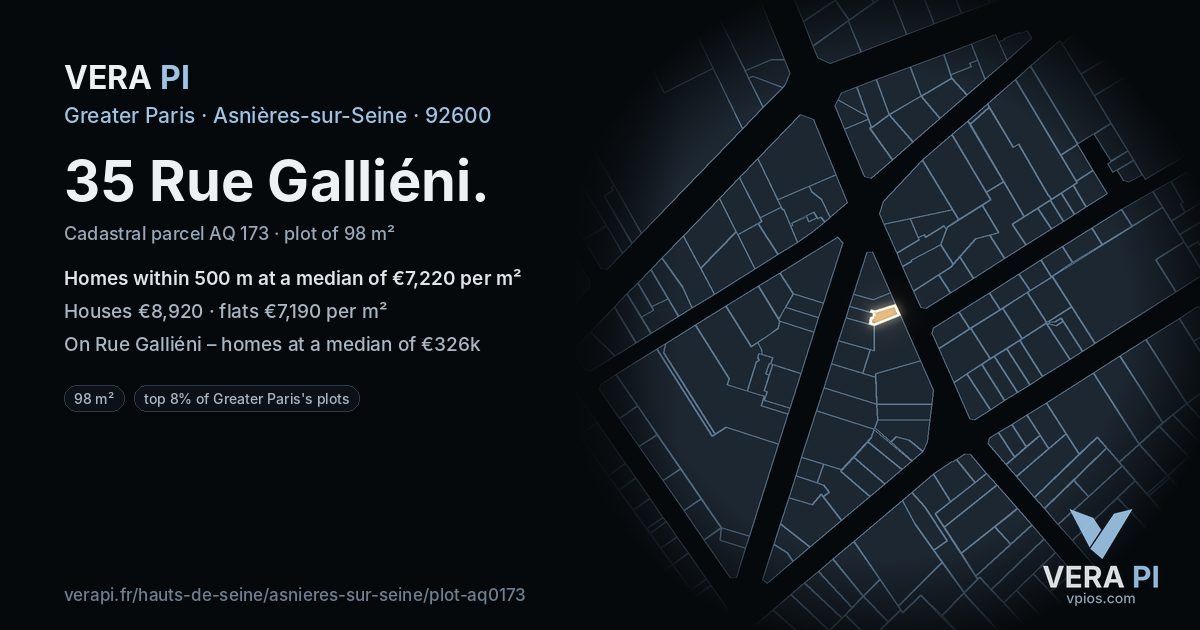 35 Rue Galliéni, Asnières-sur-Seine at night – the plot lit, the parcels around coloured by the prices near them