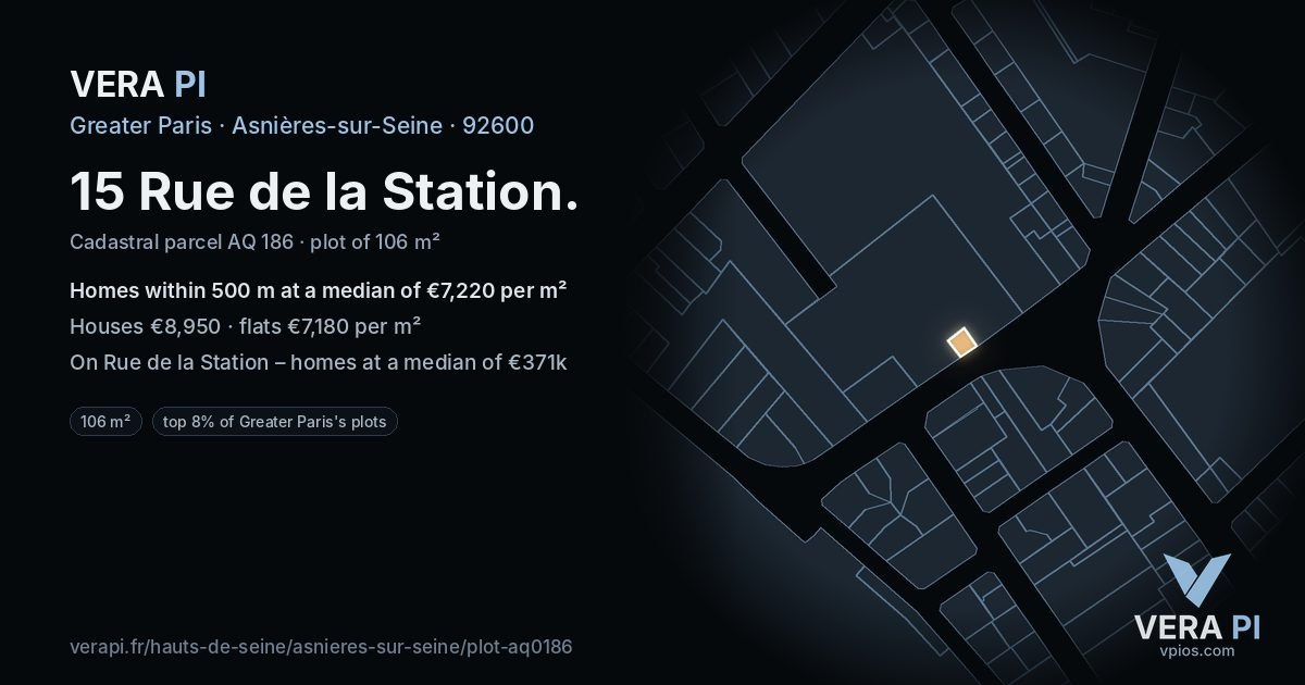 15 Rue de la Station, Asnières-sur-Seine at night – the plot lit, the parcels around coloured by the prices near them