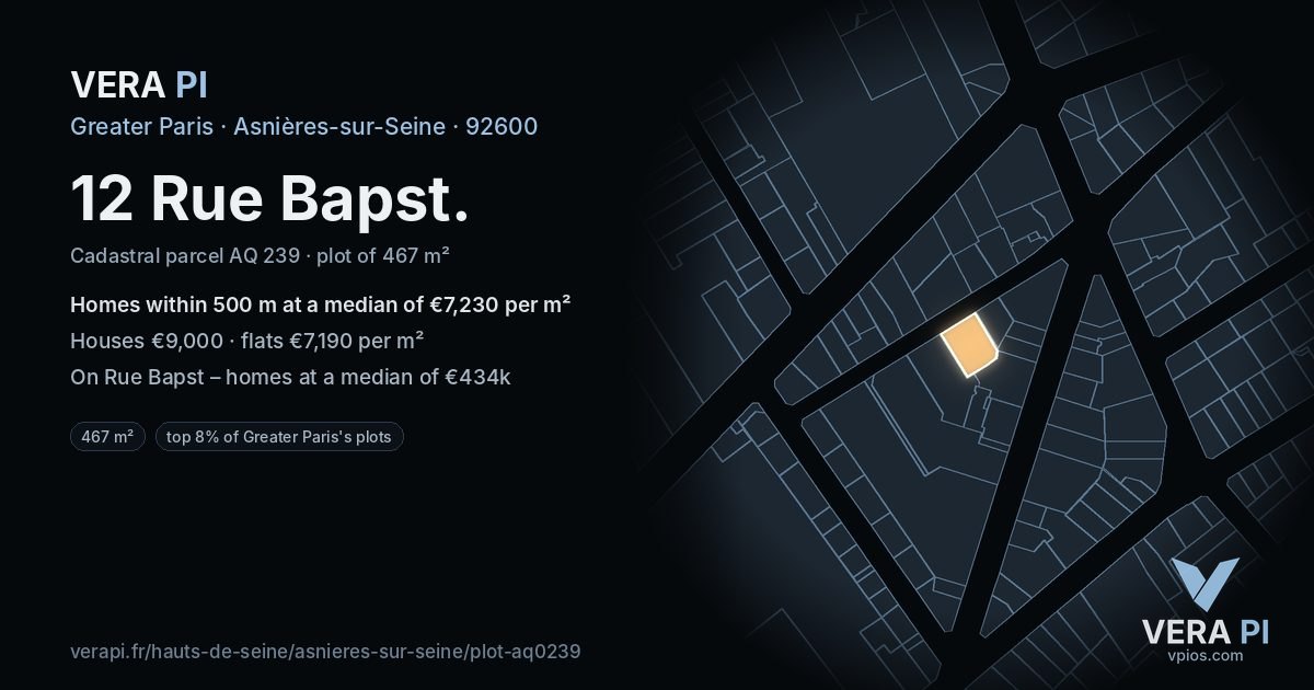 12 Rue Bapst, Asnières-sur-Seine at night – the plot lit, the parcels around coloured by the prices near them