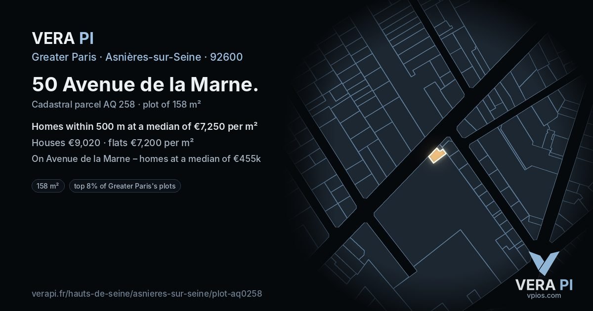 50 Avenue de la Marne, Asnières-sur-Seine at night – the plot lit, the parcels around coloured by the prices near them