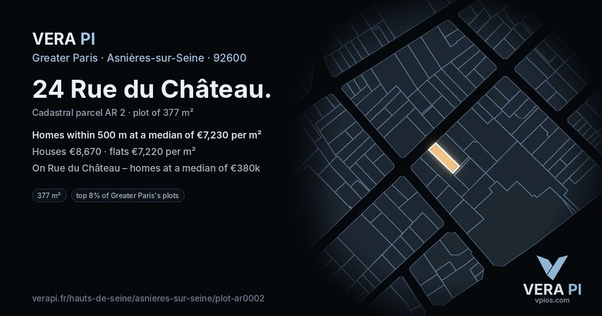 24 Rue du Château, Asnières-sur-Seine at night – the plot lit, the parcels around coloured by the prices near them
