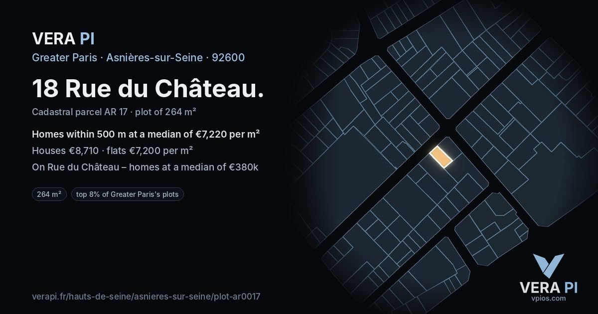 18 Rue du Château, Asnières-sur-Seine at night – the plot lit, the parcels around coloured by the prices near them