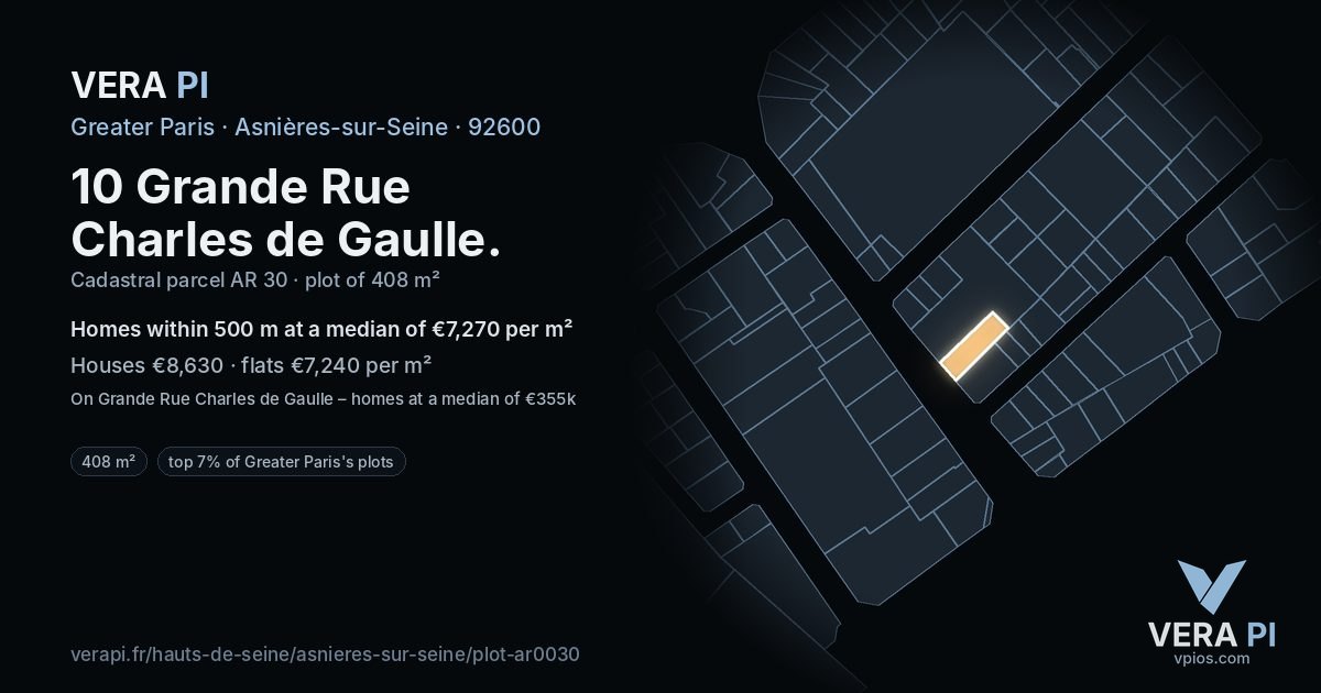 10 Grande Rue Charles de Gaulle, Asnières-sur-Seine at night – the plot lit, the parcels around coloured by the prices near them