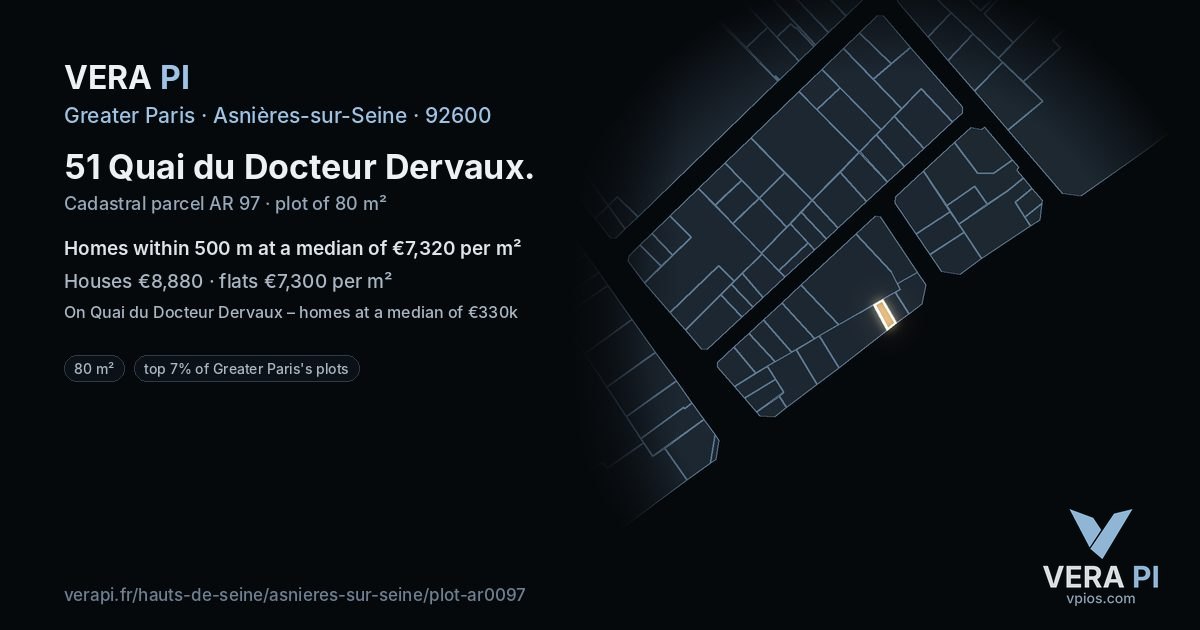 51 Quai du Docteur Dervaux, Asnières-sur-Seine at night – the plot lit, the parcels around coloured by the prices near them