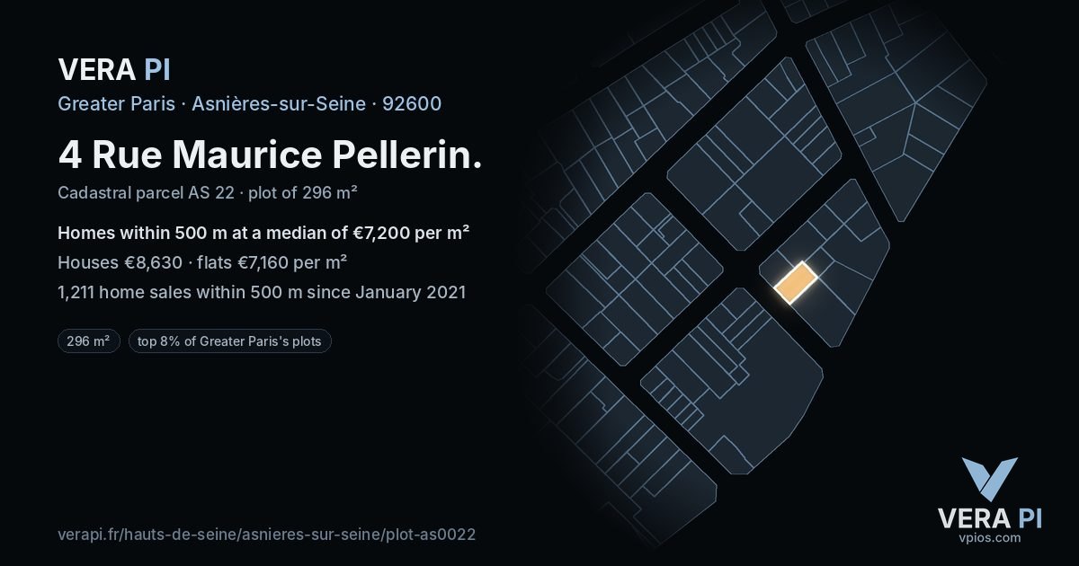 4 Rue Maurice Pellerin, Asnières-sur-Seine at night – the plot lit, the parcels around coloured by the prices near them
