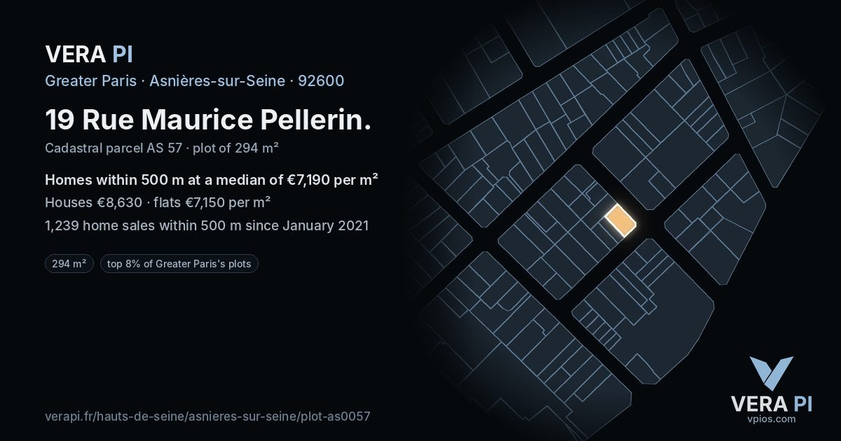19 Rue Maurice Pellerin, Asnières-sur-Seine at night – the plot lit, the parcels around coloured by the prices near them