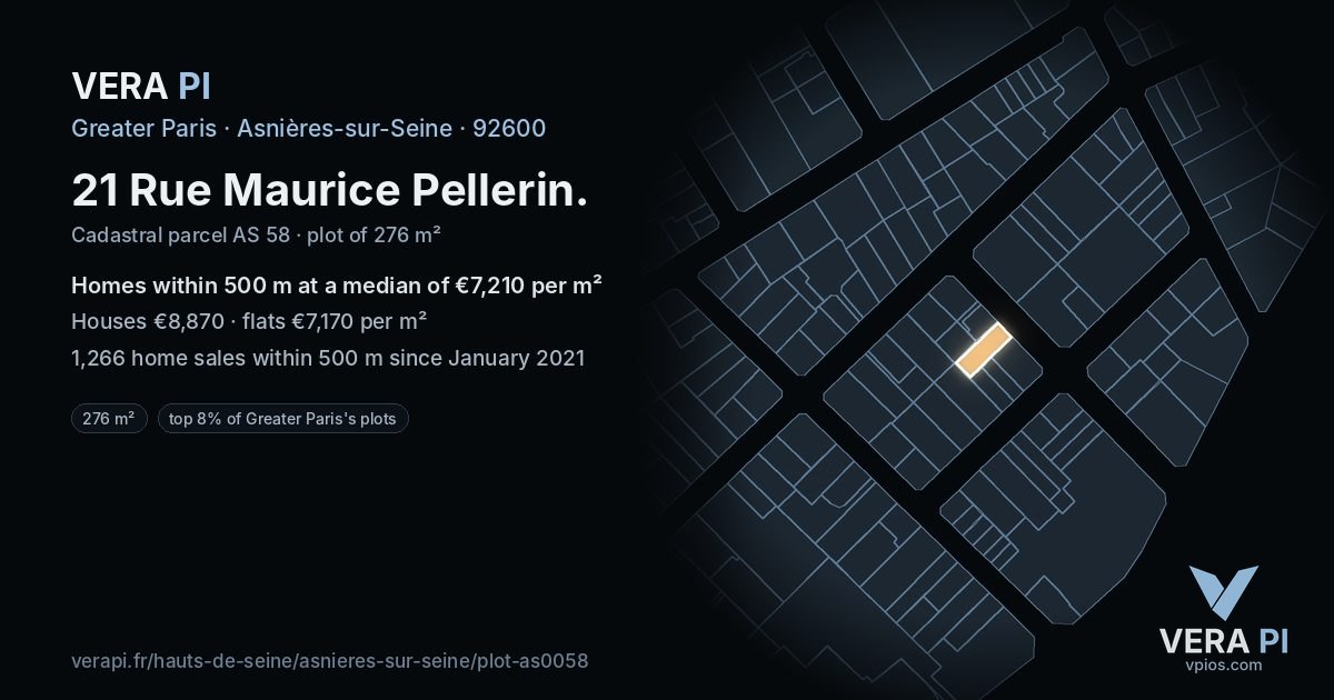 21 Rue Maurice Pellerin, Asnières-sur-Seine at night – the plot lit, the parcels around coloured by the prices near them