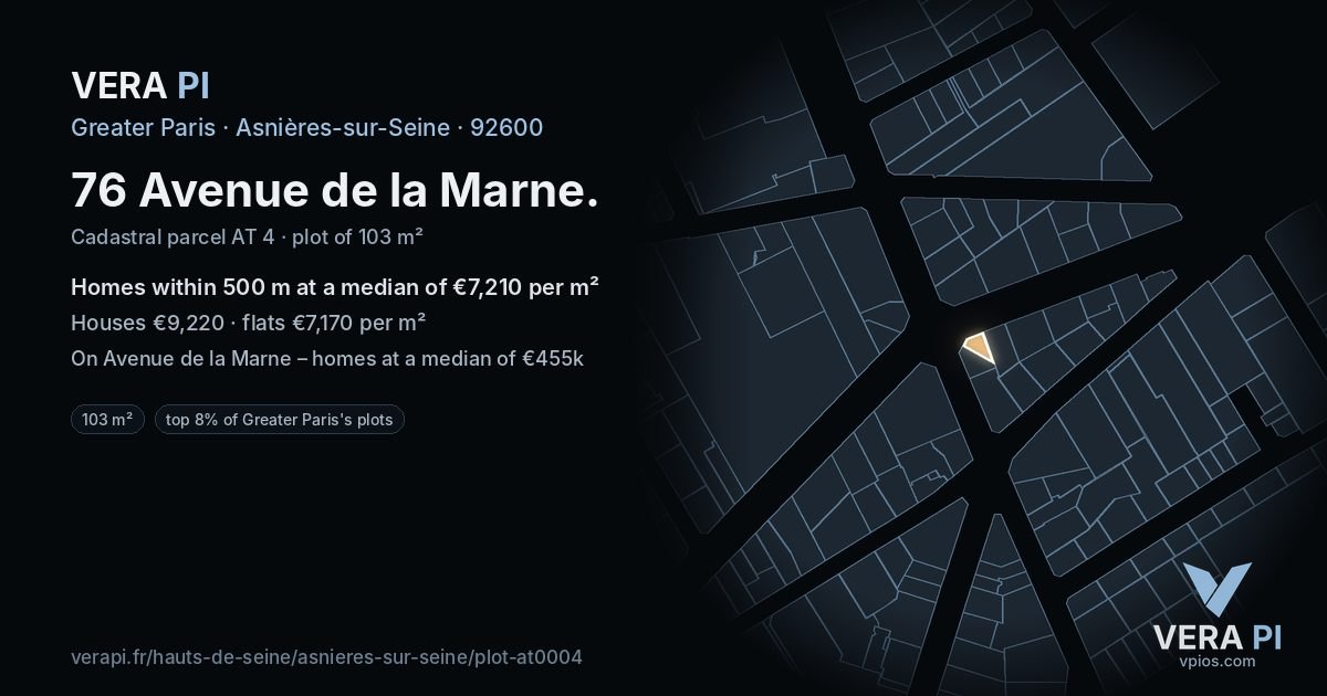 76 Avenue de la Marne, Asnières-sur-Seine at night – the plot lit, the parcels around coloured by the prices near them