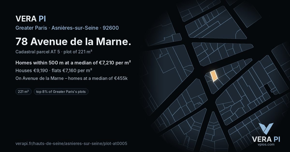 78 Avenue de la Marne, Asnières-sur-Seine at night – the plot lit, the parcels around coloured by the prices near them