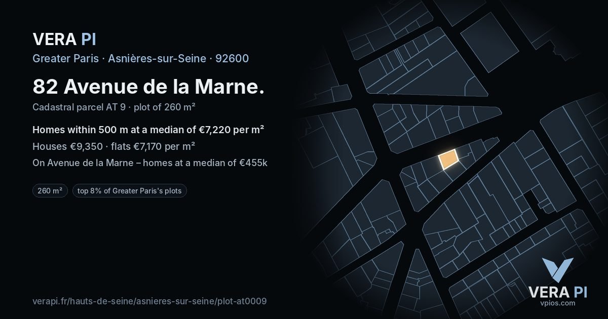 82 Avenue de la Marne, Asnières-sur-Seine at night – the plot lit, the parcels around coloured by the prices near them