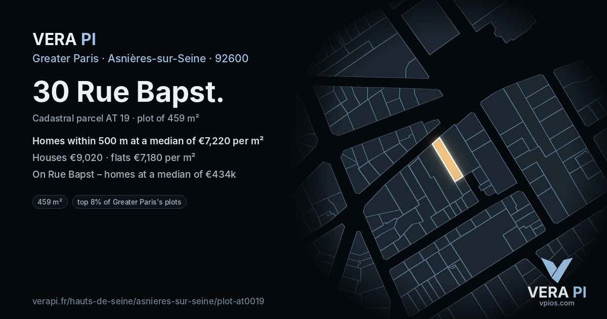 30 Rue Bapst, Asnières-sur-Seine at night – the plot lit, the parcels around coloured by the prices near them