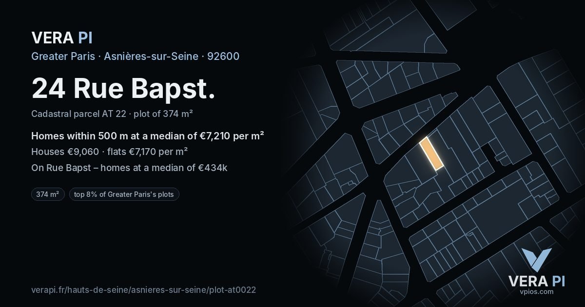 24 Rue Bapst, Asnières-sur-Seine at night – the plot lit, the parcels around coloured by the prices near them