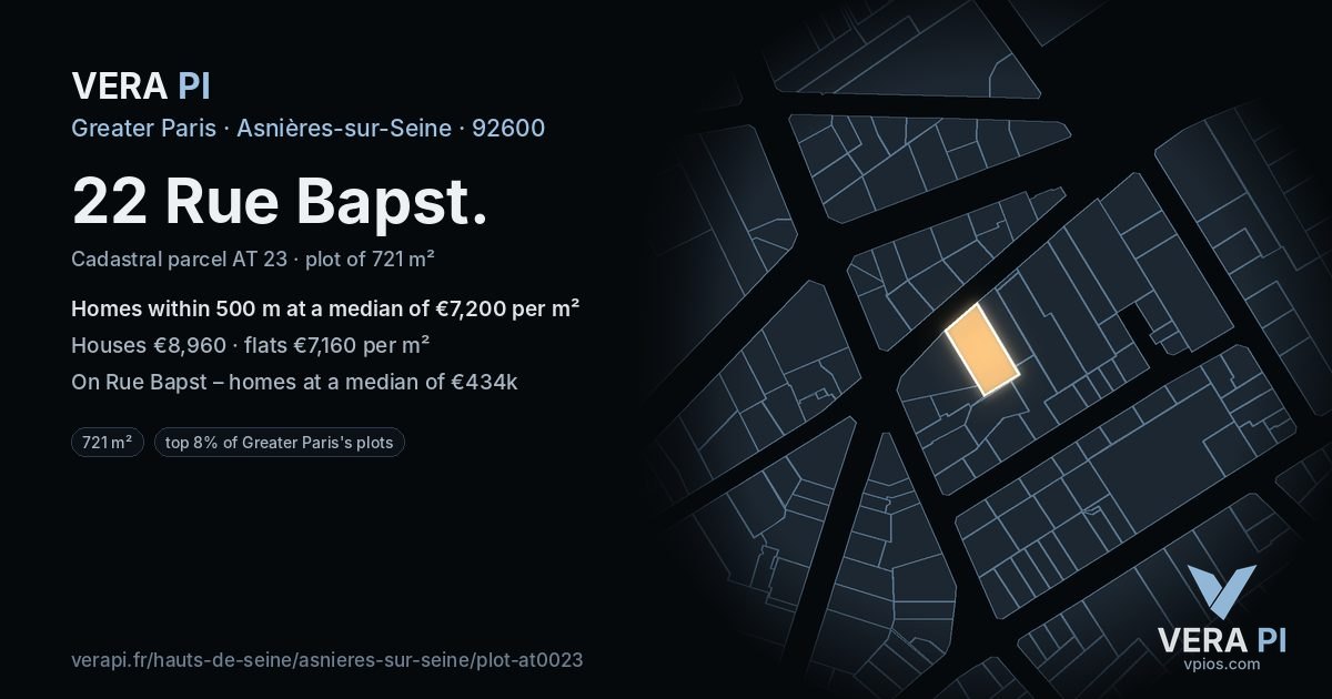 22 Rue Bapst, Asnières-sur-Seine at night – the plot lit, the parcels around coloured by the prices near them