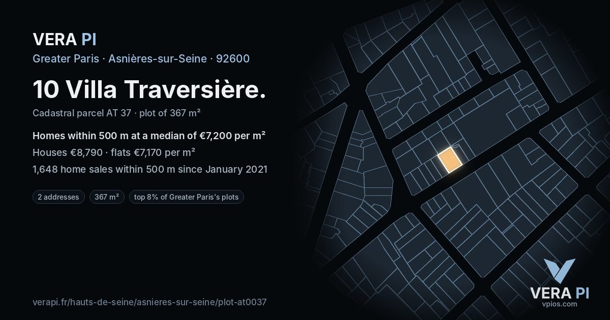 10 Villa Traversière, Asnières-sur-Seine at night – the plot lit, the parcels around coloured by the prices near them