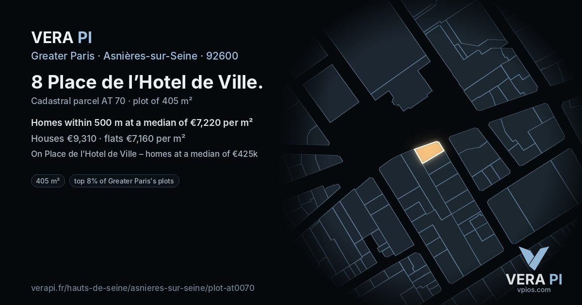 8 Place de l’Hotel de Ville, Asnières-sur-Seine at night – the plot lit, the parcels around coloured by the prices near them