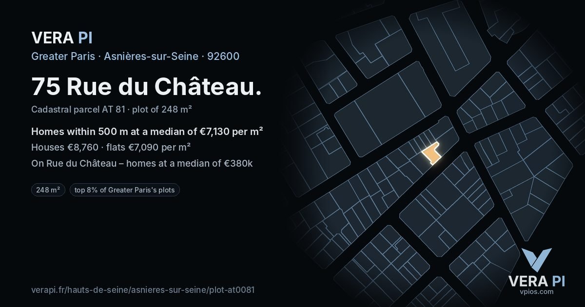 75 Rue du Château, Asnières-sur-Seine at night – the plot lit, the parcels around coloured by the prices near them