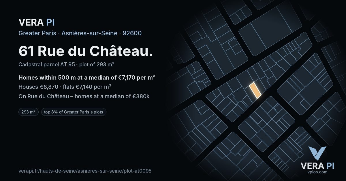 61 Rue du Château, Asnières-sur-Seine at night – the plot lit, the parcels around coloured by the prices near them