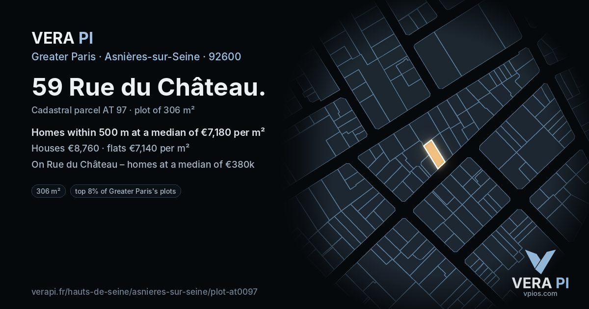59 Rue du Château, Asnières-sur-Seine at night – the plot lit, the parcels around coloured by the prices near them
