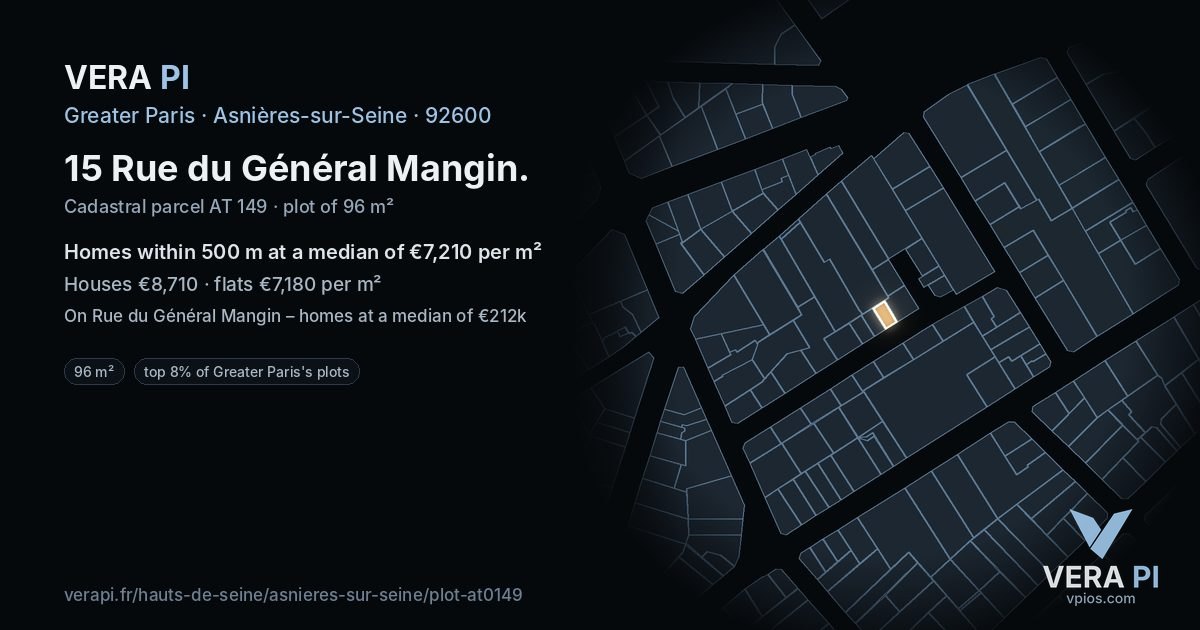 15 Rue du Général Mangin, Asnières-sur-Seine at night – the plot lit, the parcels around coloured by the prices near them