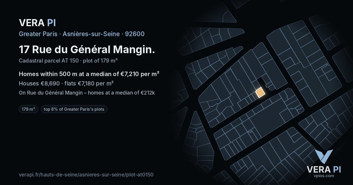 17 Rue du Général Mangin, Asnières-sur-Seine at night – the plot lit, the parcels around coloured by the prices near them
