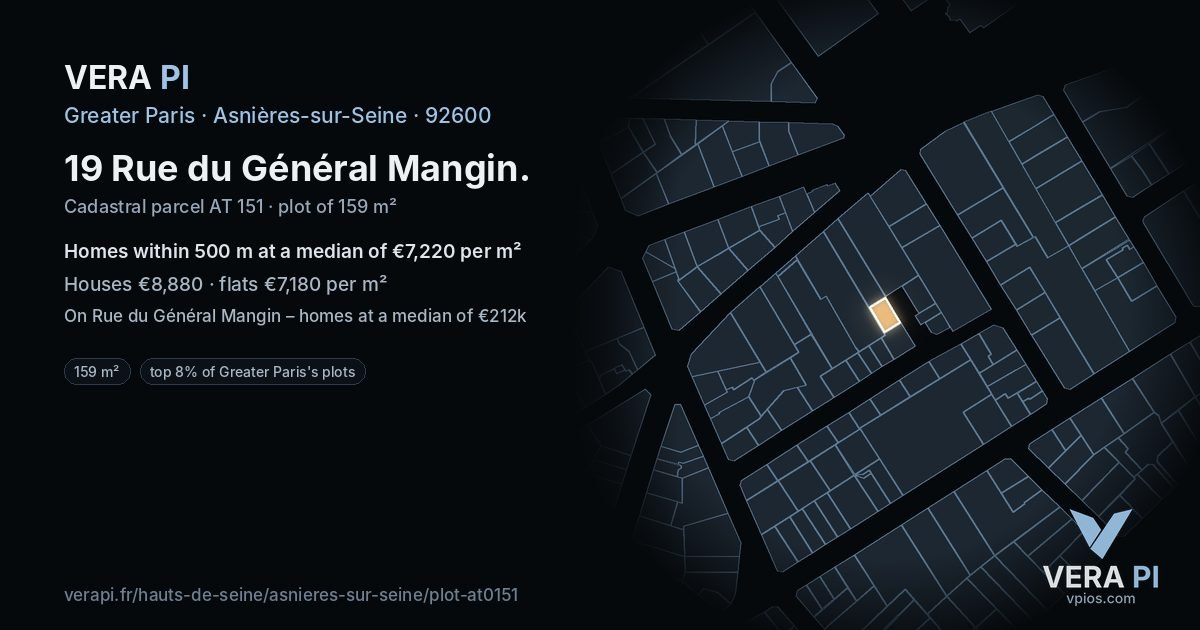 19 Rue du Général Mangin, Asnières-sur-Seine at night – the plot lit, the parcels around coloured by the prices near them