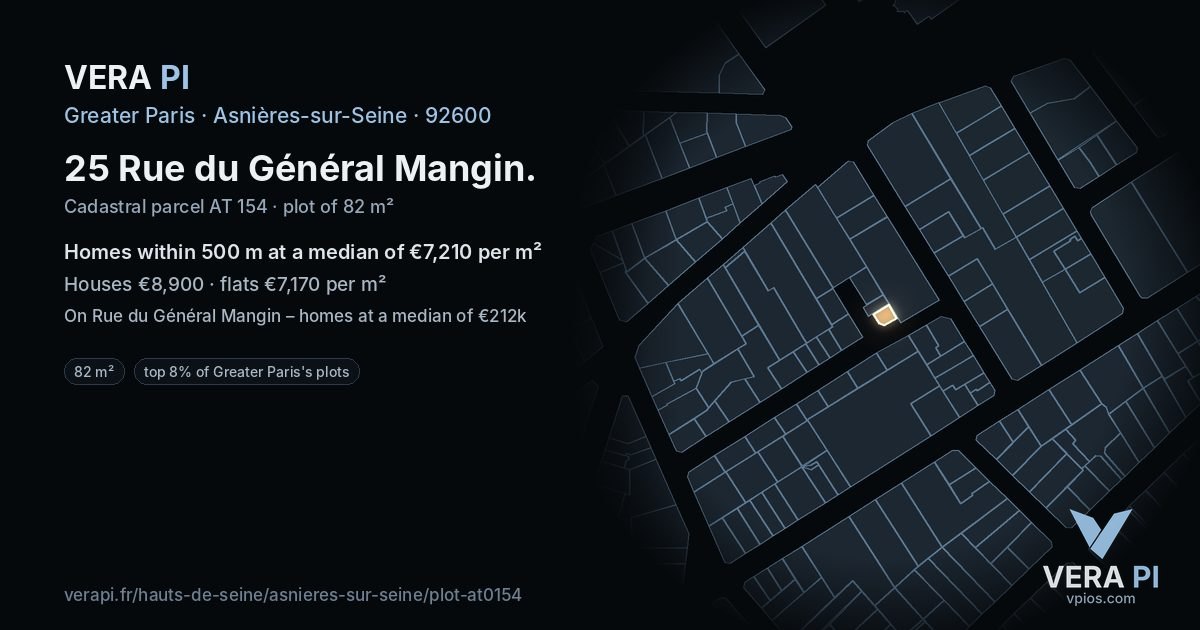 25 Rue du Général Mangin, Asnières-sur-Seine at night – the plot lit, the parcels around coloured by the prices near them