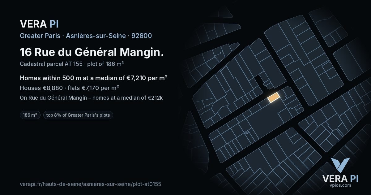16 Rue du Général Mangin, Asnières-sur-Seine at night – the plot lit, the parcels around coloured by the prices near them