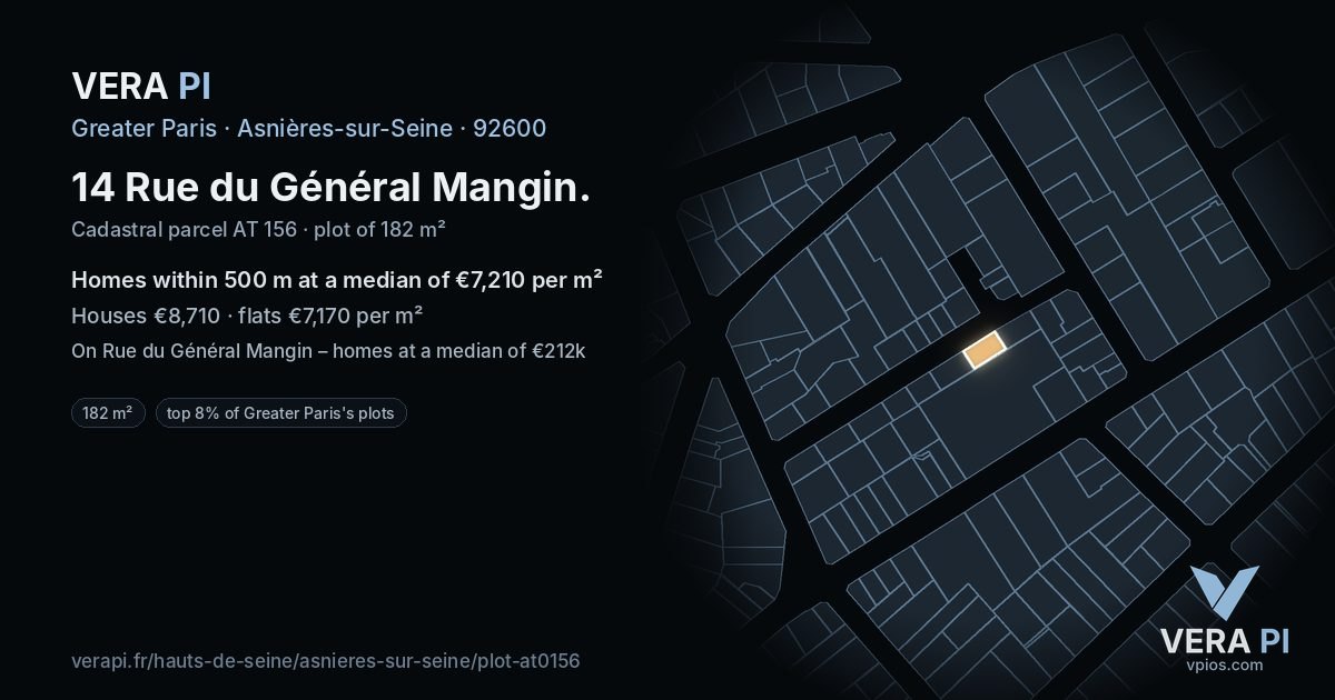 14 Rue du Général Mangin, Asnières-sur-Seine at night – the plot lit, the parcels around coloured by the prices near them