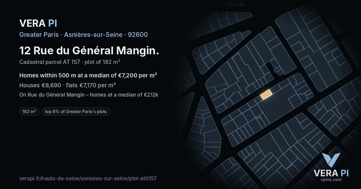 12 Rue du Général Mangin, Asnières-sur-Seine at night – the plot lit, the parcels around coloured by the prices near them