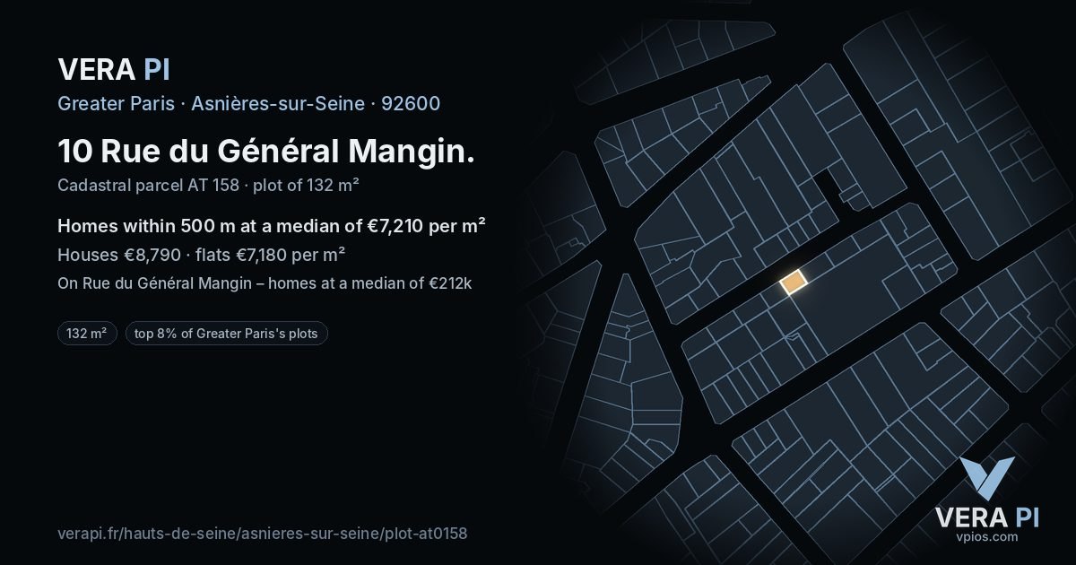 10 Rue du Général Mangin, Asnières-sur-Seine at night – the plot lit, the parcels around coloured by the prices near them