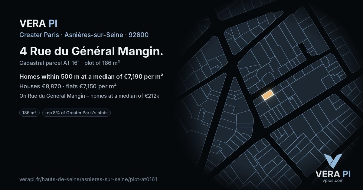 4 Rue du Général Mangin, Asnières-sur-Seine at night – the plot lit, the parcels around coloured by the prices near them