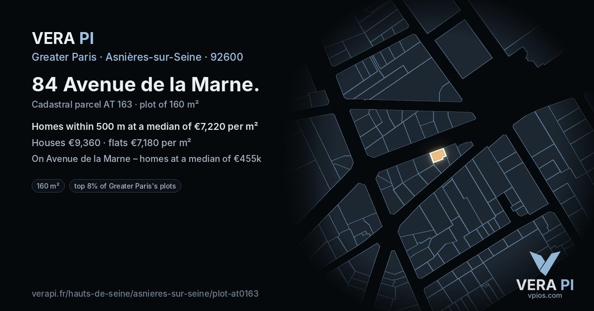 84 Avenue de la Marne, Asnières-sur-Seine at night – the plot lit, the parcels around coloured by the prices near them