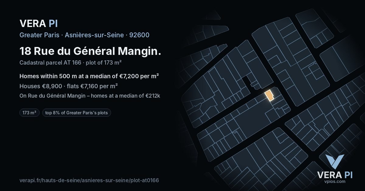18 Rue du Général Mangin, Asnières-sur-Seine at night – the plot lit, the parcels around coloured by the prices near them