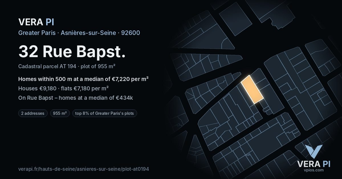 32 Rue Bapst, Asnières-sur-Seine at night – the plot lit, the parcels around coloured by the prices near them