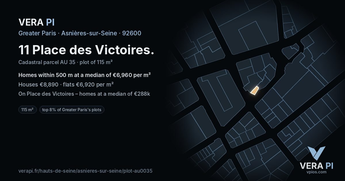 11 Place des Victoires, Asnières-sur-Seine at night – the plot lit, the parcels around coloured by the prices near them