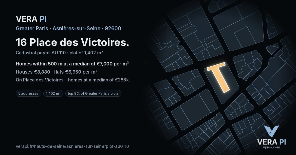 16 Place des Victoires, Asnières-sur-Seine at night – the plot lit, the parcels around coloured by the prices near them