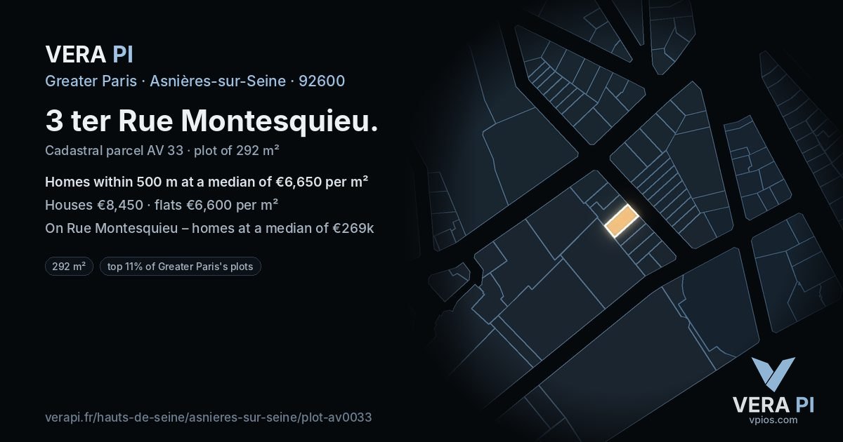 3 ter Rue Montesquieu, Asnières-sur-Seine at night – the plot lit, the parcels around coloured by the prices near them