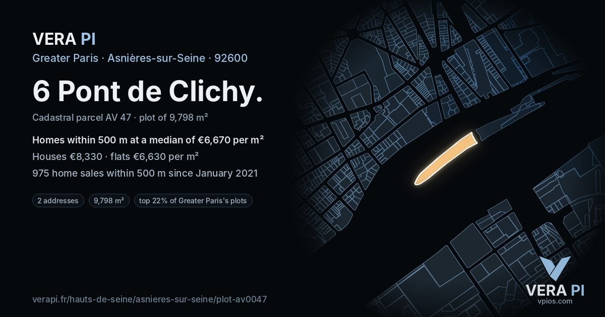 6 Pont de Clichy, Asnières-sur-Seine at night – the plot lit, the parcels around coloured by the prices near them