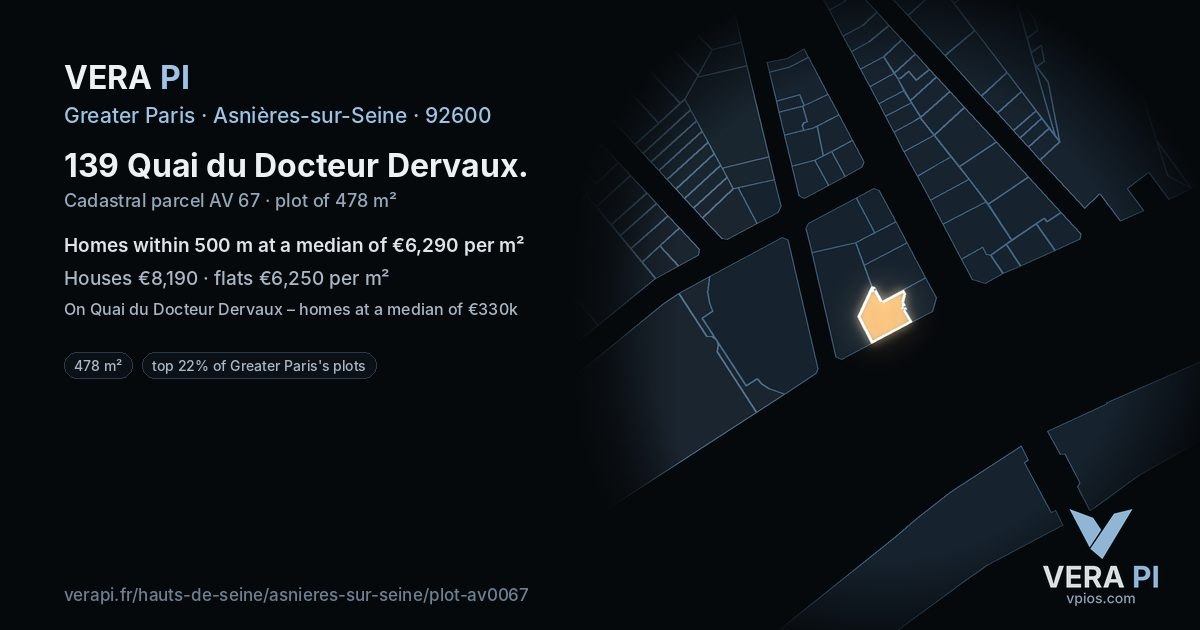 139 Quai du Docteur Dervaux, Asnières-sur-Seine at night – the plot lit, the parcels around coloured by the prices near them