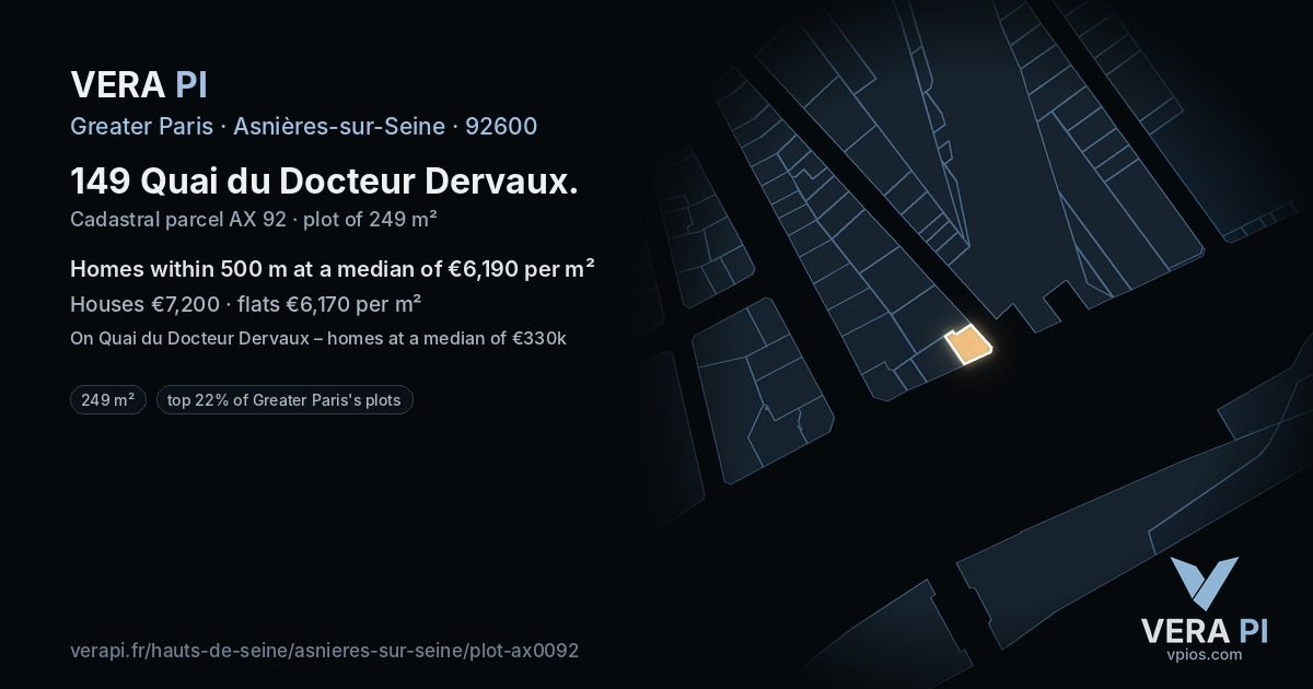 149 Quai du Docteur Dervaux, Asnières-sur-Seine at night – the plot lit, the parcels around coloured by the prices near them