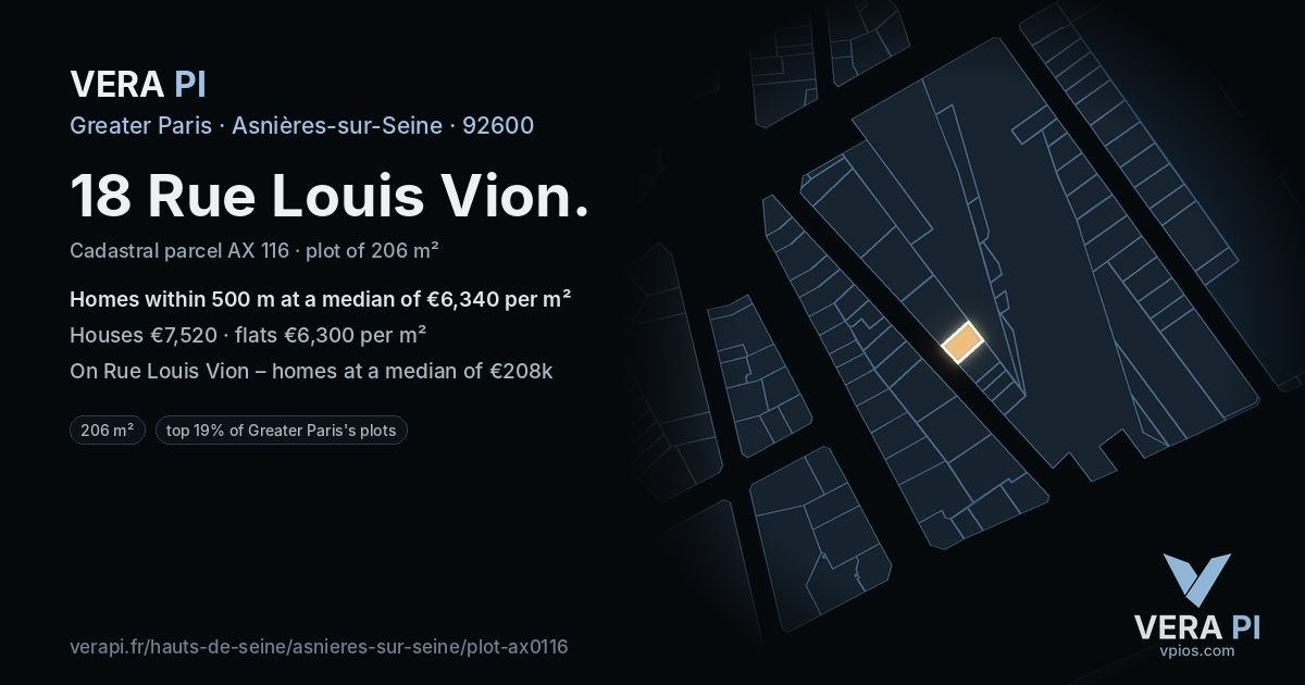 18 Rue Louis Vion, Asnières-sur-Seine at night – the plot lit, the parcels around coloured by the prices near them