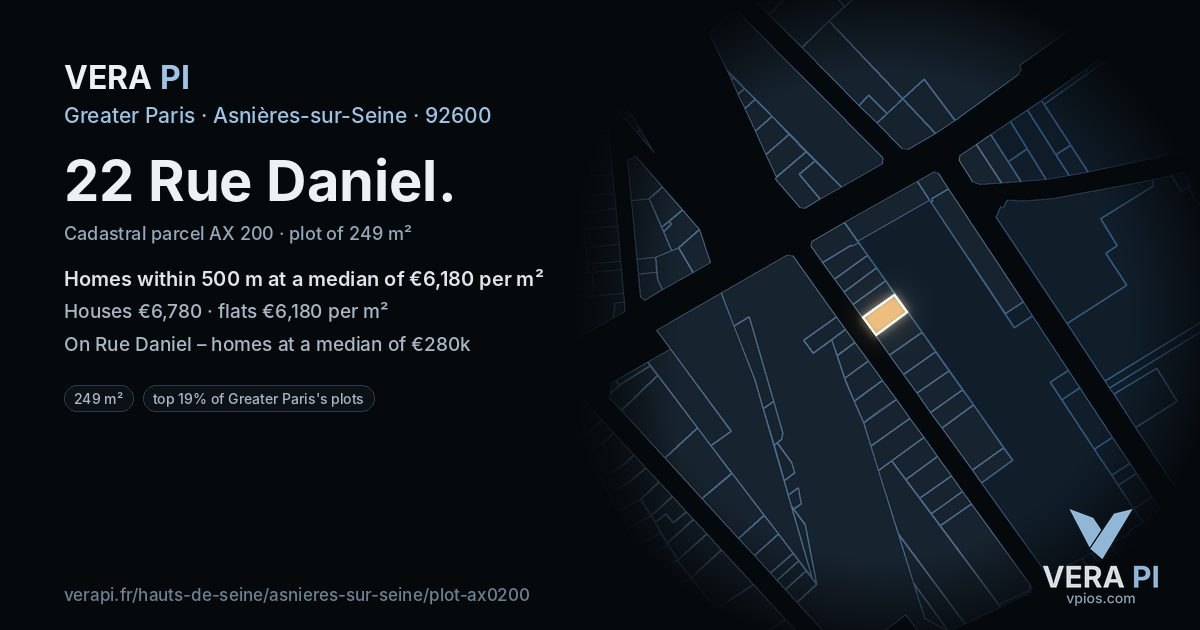 22 Rue Daniel, Asnières-sur-Seine at night – the plot lit, the parcels around coloured by the prices near them