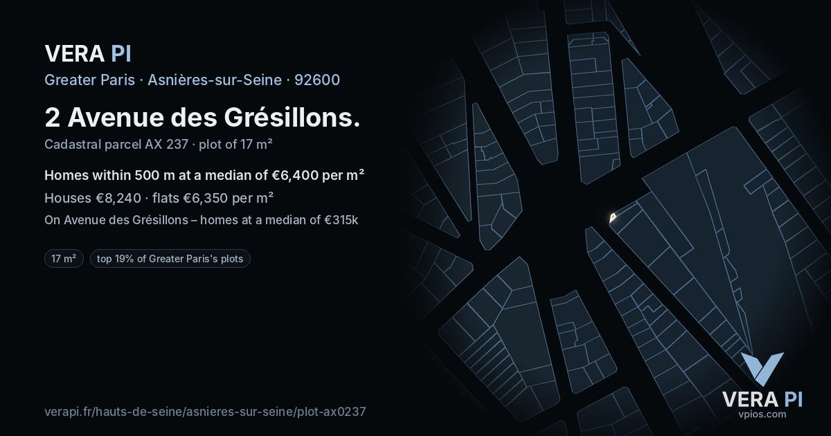 2 Avenue des Grésillons, Asnières-sur-Seine at night – the plot lit, the parcels around coloured by the prices near them