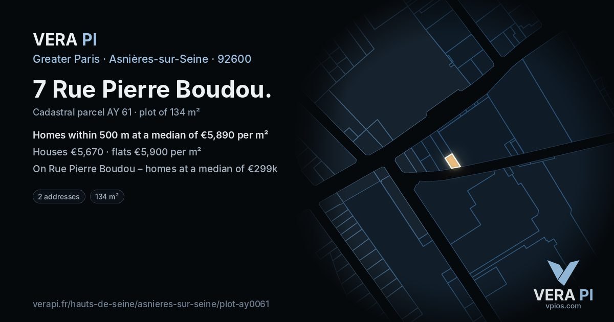 7 Rue Pierre Boudou, Asnières-sur-Seine at night – the plot lit, the parcels around coloured by the prices near them