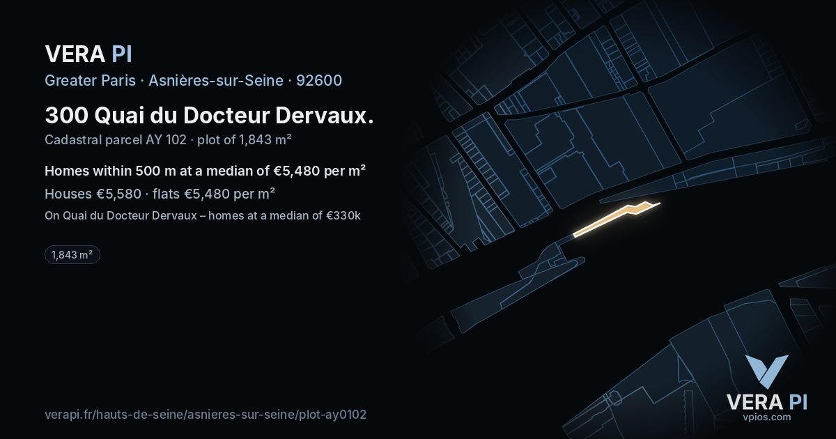 300 Quai du Docteur Dervaux, Asnières-sur-Seine at night – the plot lit, the parcels around coloured by the prices near them