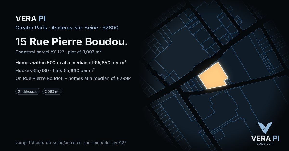 15 Rue Pierre Boudou, Asnières-sur-Seine at night – the plot lit, the parcels around coloured by the prices near them