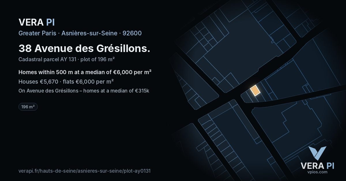 38 Avenue des Grésillons, Asnières-sur-Seine at night – the plot lit, the parcels around coloured by the prices near them