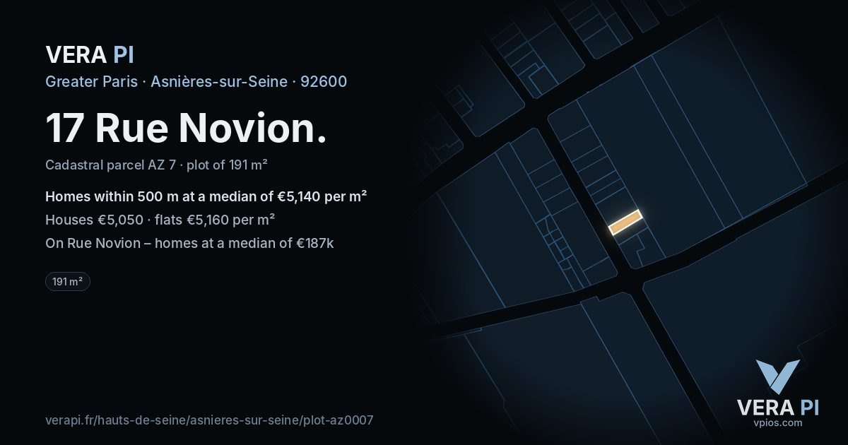 17 Rue Novion, Asnières-sur-Seine at night – the plot lit, the parcels around coloured by the prices near them
