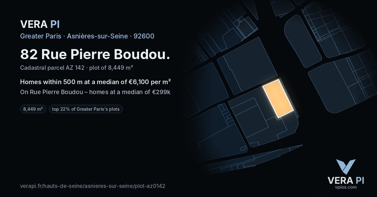 82 Rue Pierre Boudou, Asnières-sur-Seine at night – the plot lit, the parcels around coloured by the prices near them