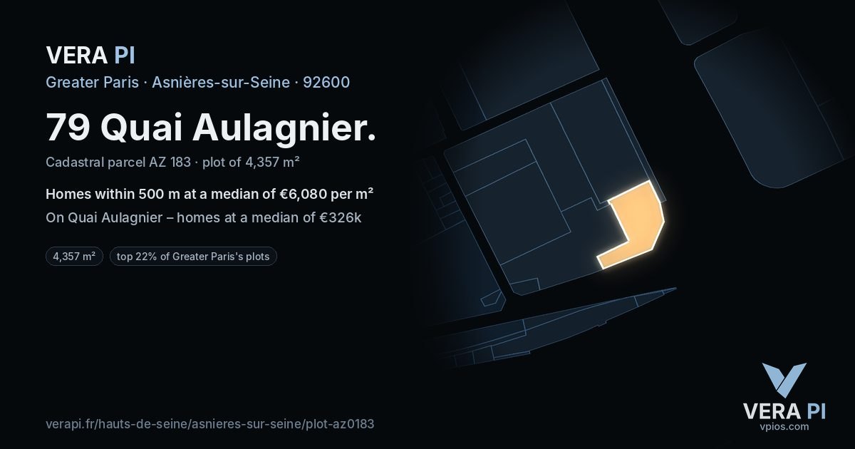 79 Quai Aulagnier, Asnières-sur-Seine at night – the plot lit, the parcels around coloured by the prices near them
